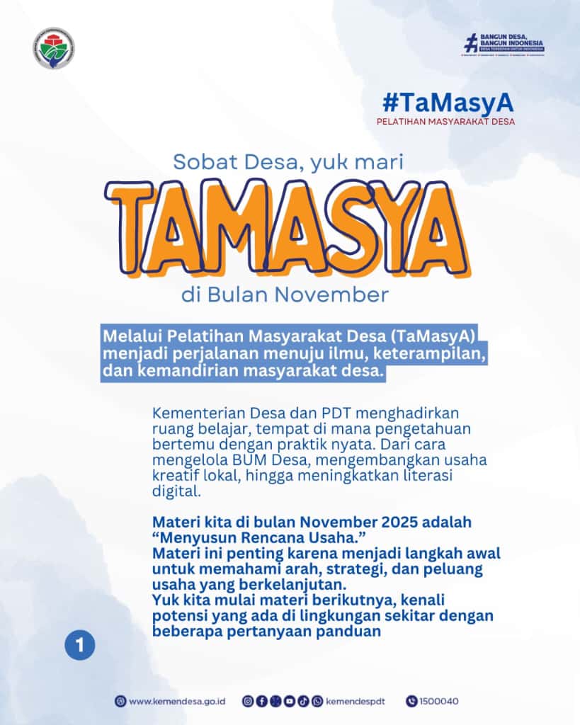 Kemendes PDTT Gelar Pelatihan Masyarakat Desa (TaMasyA) : Belajar Menyusun Rencana Usaha Berkelanjutan