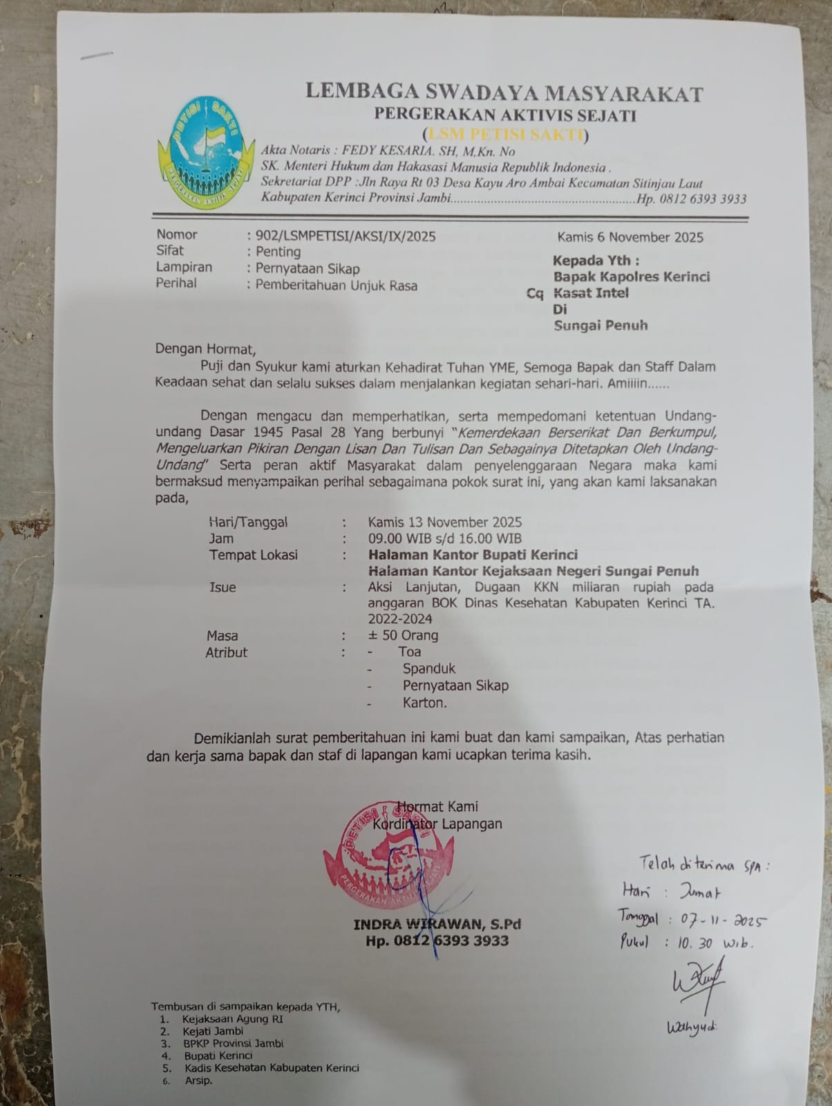 Dugaan Korupsi Dana BOK Kian Panas! LSM Petisi Sakti Siap Gedor Kantor Bupati dan Kejaksaan Kerinci