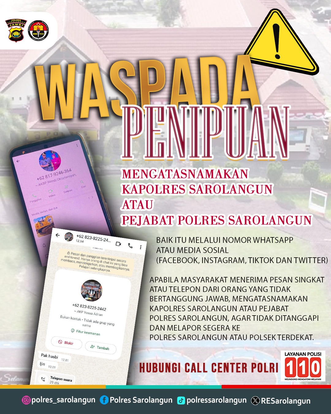 Waspada Penipuan! Oknum Tak Bertanggung Jawab Catut Nama Kapolres Sarolangun di Media Sosial